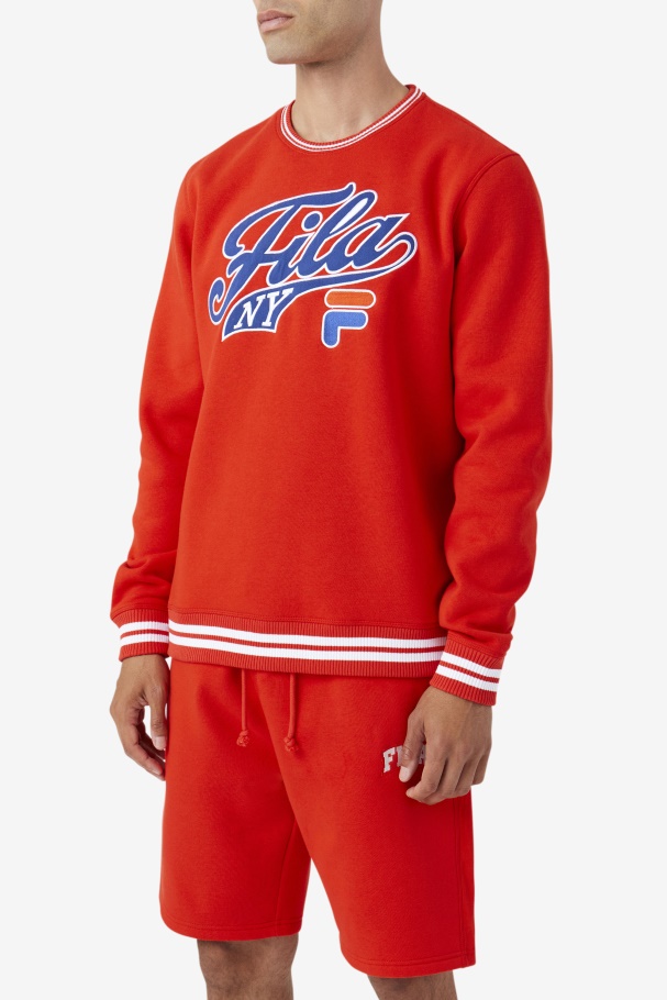 Fiery Red/Blue/White Taylor Crewneck Sweatshirt Fila UK