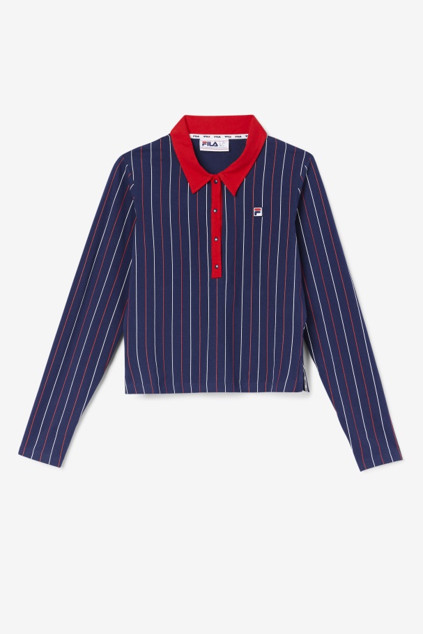 Jada Long Sleeve Polo Navy/Red/White Fila UK