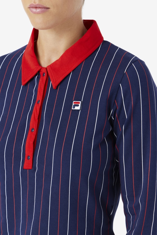 Jada Long Sleeve Polo Navy/Red/White Fila UK