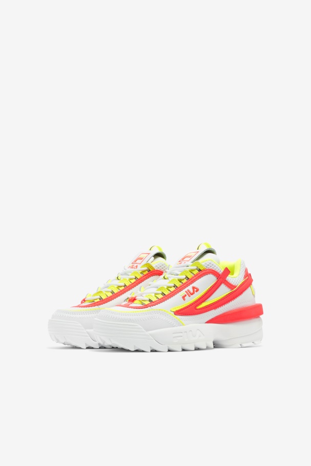 Big Kids\' Disruptor 2 Exp Fila UK White/Fiery Coral/Yellow
