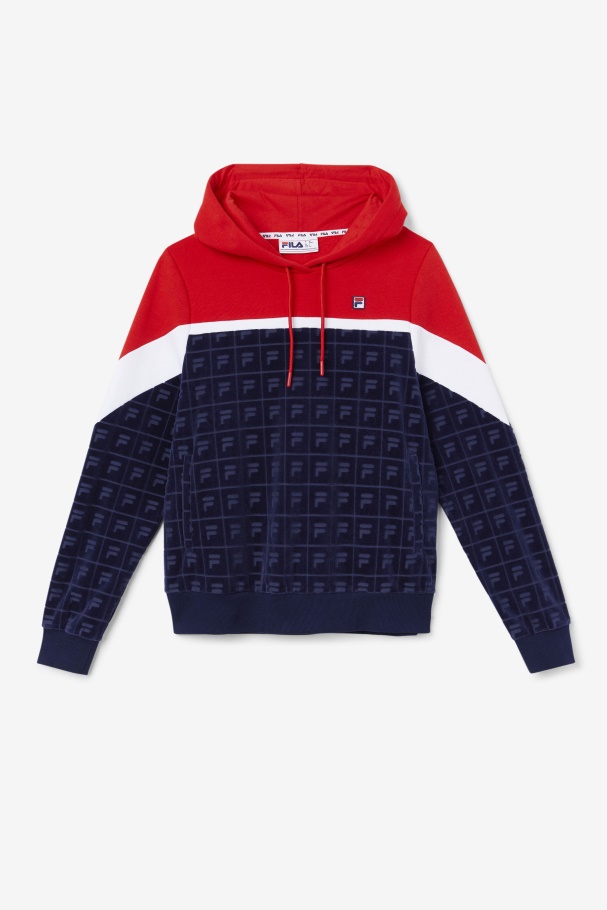 Navy/Red/White Lorri Velour Hoodie Fila UK