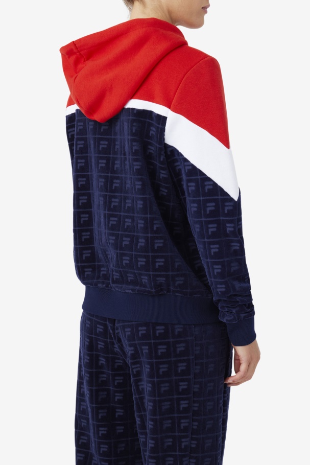 Navy/Red/White Lorri Velour Hoodie Fila UK