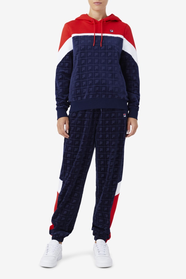 Navy/Red/White Lorri Velour Hoodie Fila UK