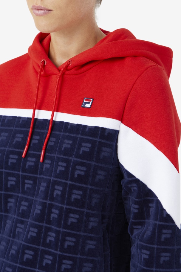 Navy/Red/White Lorri Velour Hoodie Fila UK