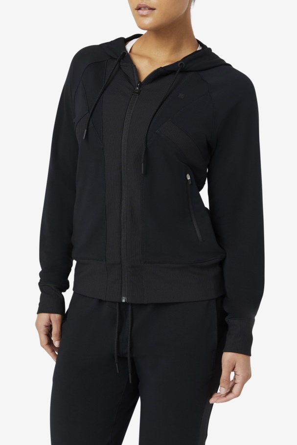Black Fi-Lux Texture Full Zip Hoodie Fila UK