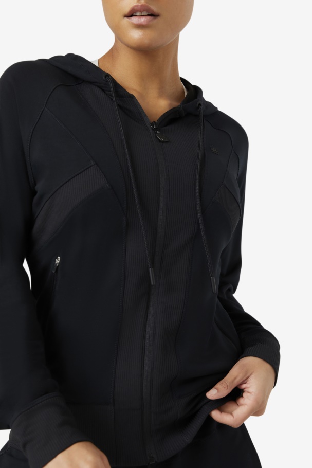 Black Fi-Lux Texture Full Zip Hoodie Fila UK
