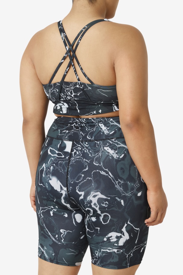 Uplift Cross Back Bra Top Fila UK Black Marble