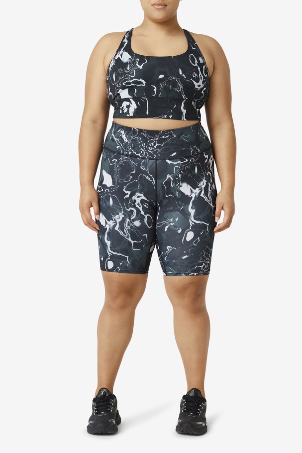 Uplift Cross Back Bra Top Fila UK Black Marble