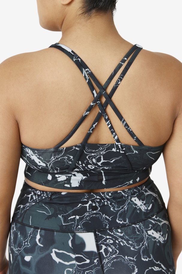 Uplift Cross Back Bra Top Fila UK Black Marble