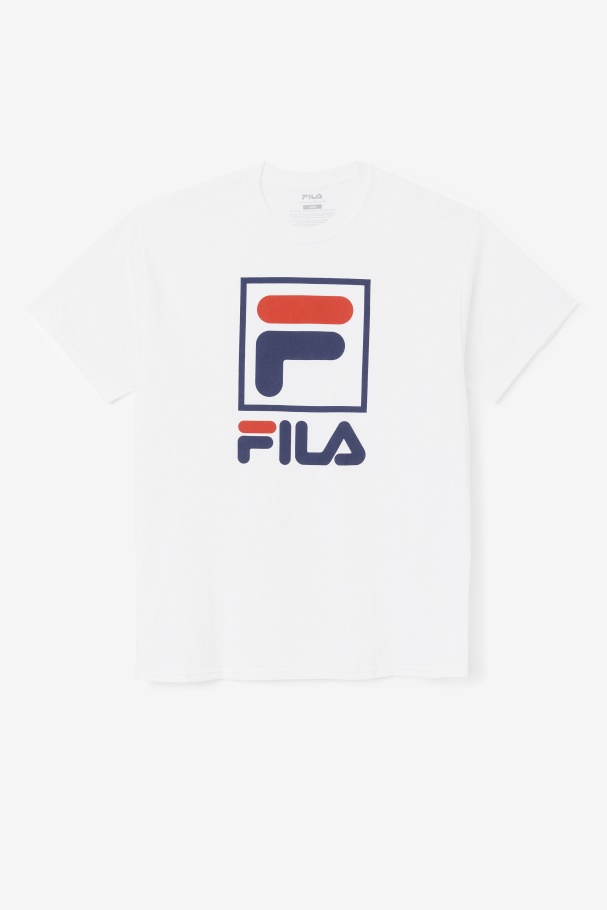 White/Navy/Red Fila UK stacked tee shirt