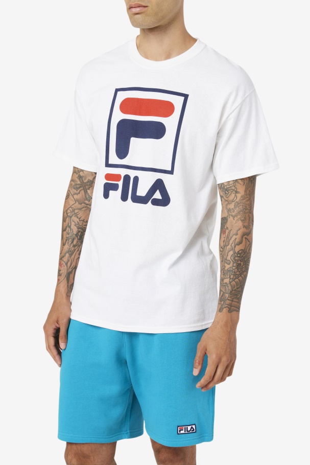 White/Navy/Red Fila UK stacked tee shirt