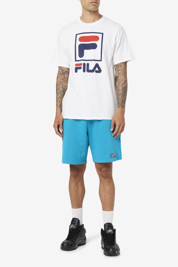 White/Navy/Red Fila UK stacked tee shirt
