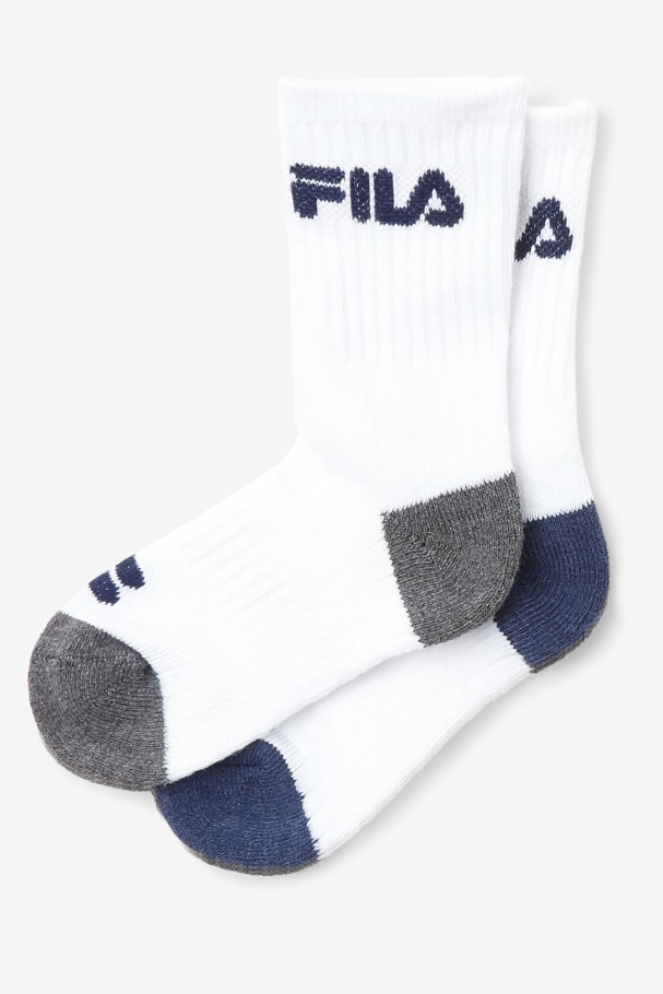 Kids\' Cushioned Crew Sock 6-Pack White Fila UK