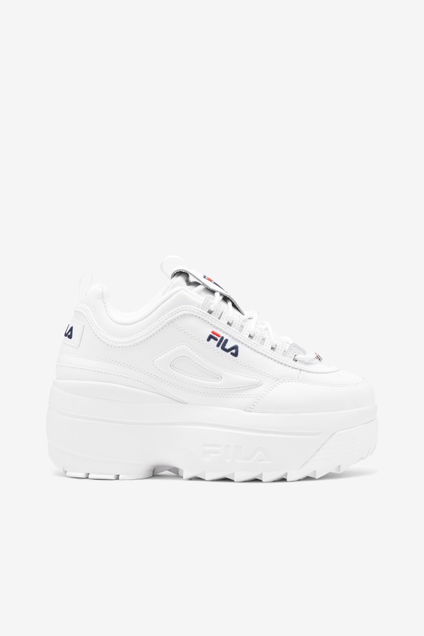 White/Navy/Red Fila UK Women's Disruptor 2 Wedge