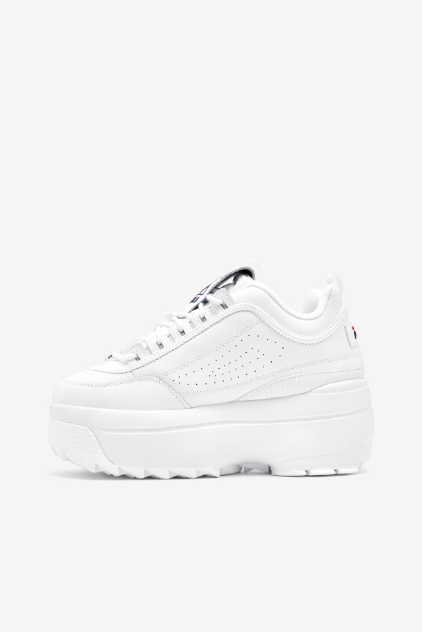 White/Navy/Red Fila UK Women\'s Disruptor 2 Wedge