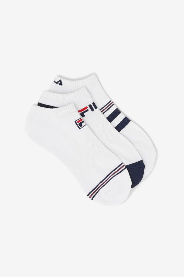 White Fila UK Men's Striped No Show Sock 3-Pack