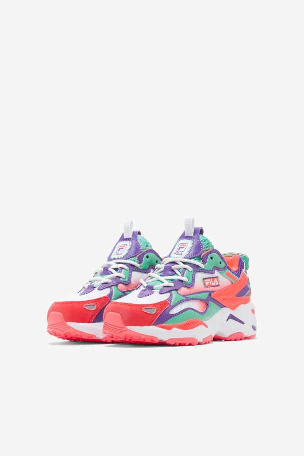 Fila UK Little Kids\' Ray Tracer Apex White/Fiery Coral/Purple