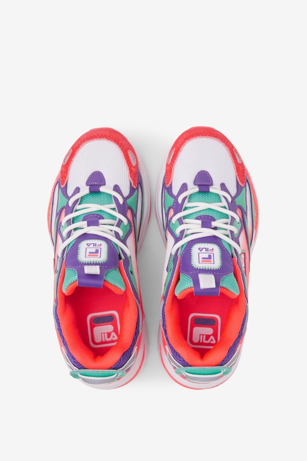 Fila UK Little Kids\' Ray Tracer Apex White/Fiery Coral/Purple
