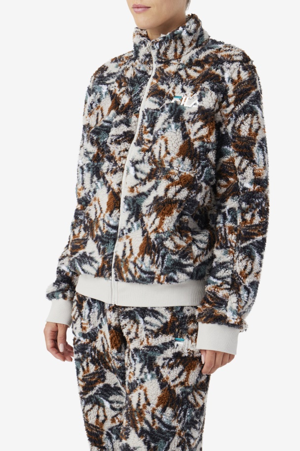 Fila UK Drewe Sherpa Jacket Egret/Stormy/Deep Lake Print
