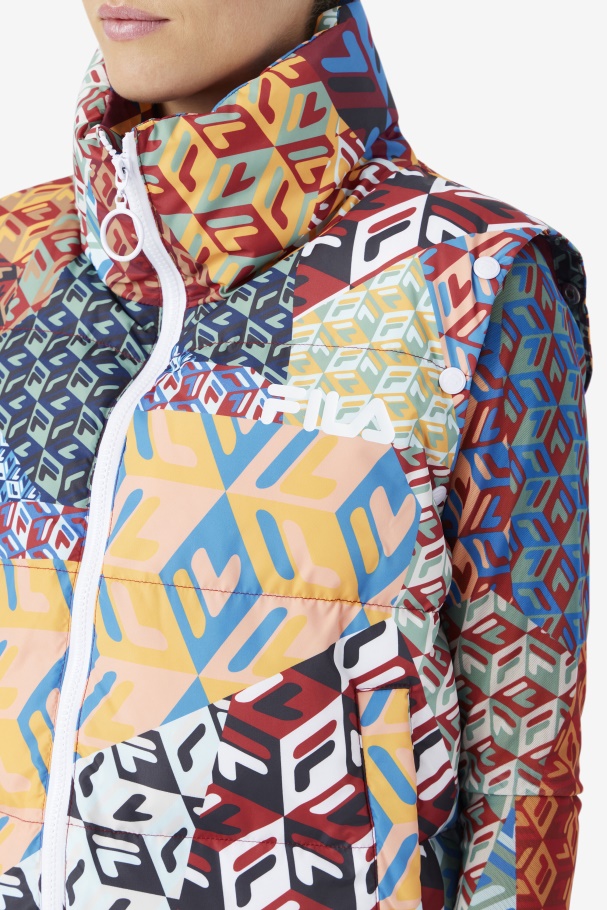 Marina Snapoff Sleeve Puffer Fila UK Ocean/Yellow/White