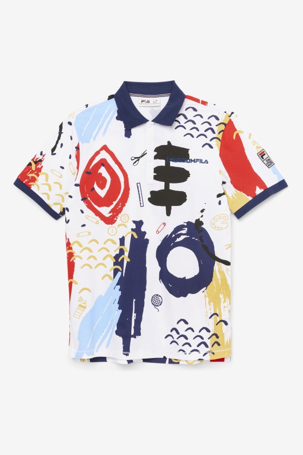 White/Peacoat/Red Fila UK Fila UK x The Museum Printed Polo