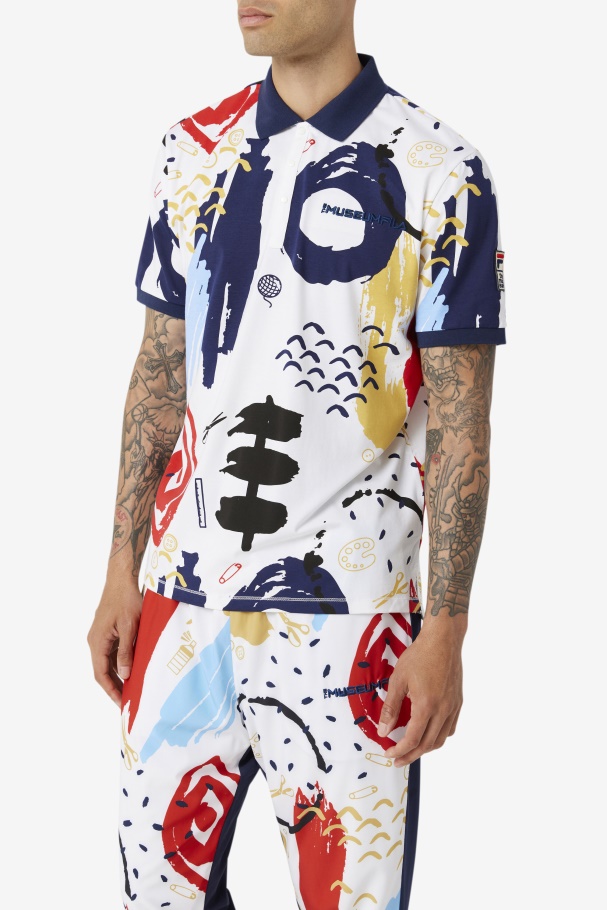 White/Peacoat/Red Fila UK Fila UK x The Museum Printed Polo