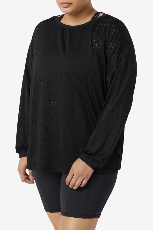 Black Fila UK Fi-Lux Mesh Long Sleeve Top