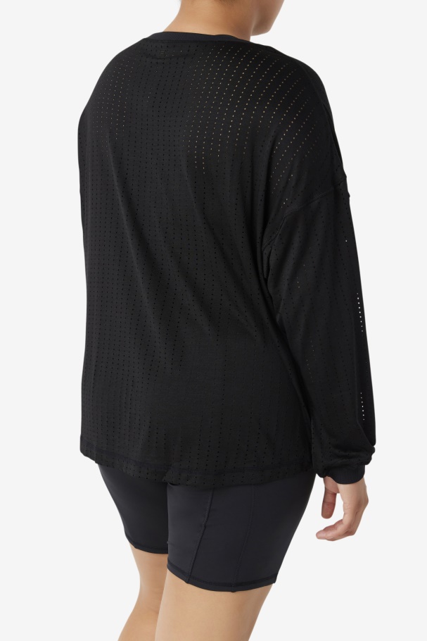 Black Fila UK Fi-Lux Mesh Long Sleeve Top