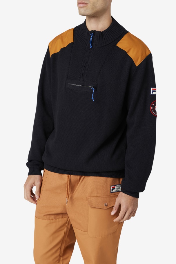 Black/Adobe Merkle 1/4 Zip Sweater Fila UK