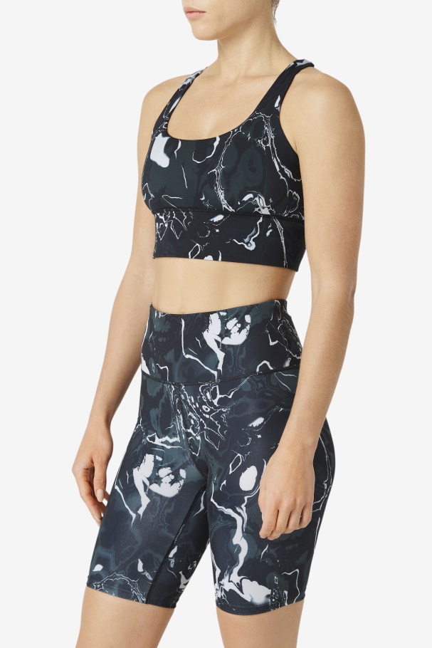 Uplift Cross Back Bra Top Black Marble Fila UK
