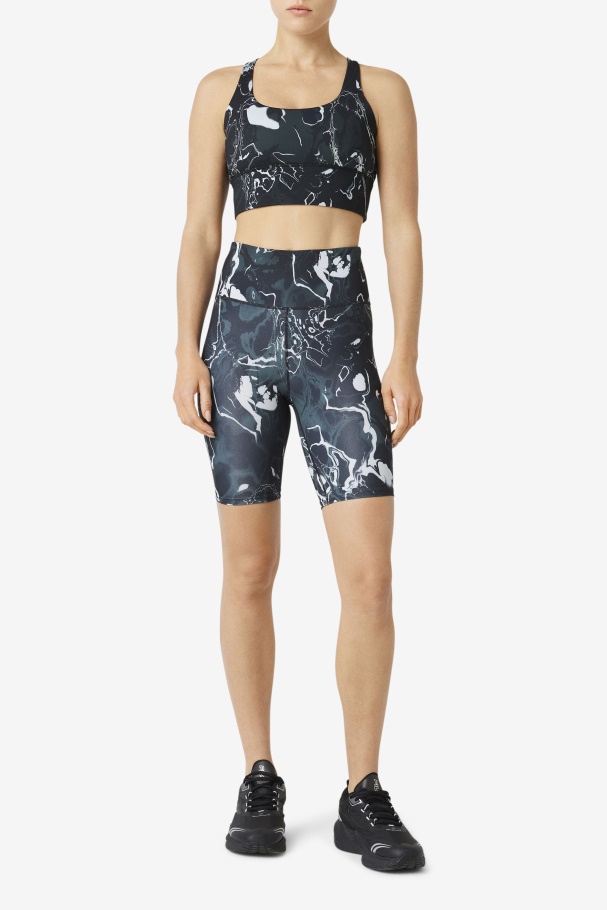 Uplift Cross Back Bra Top Black Marble Fila UK