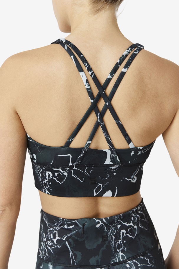 Uplift Cross Back Bra Top Black Marble Fila UK