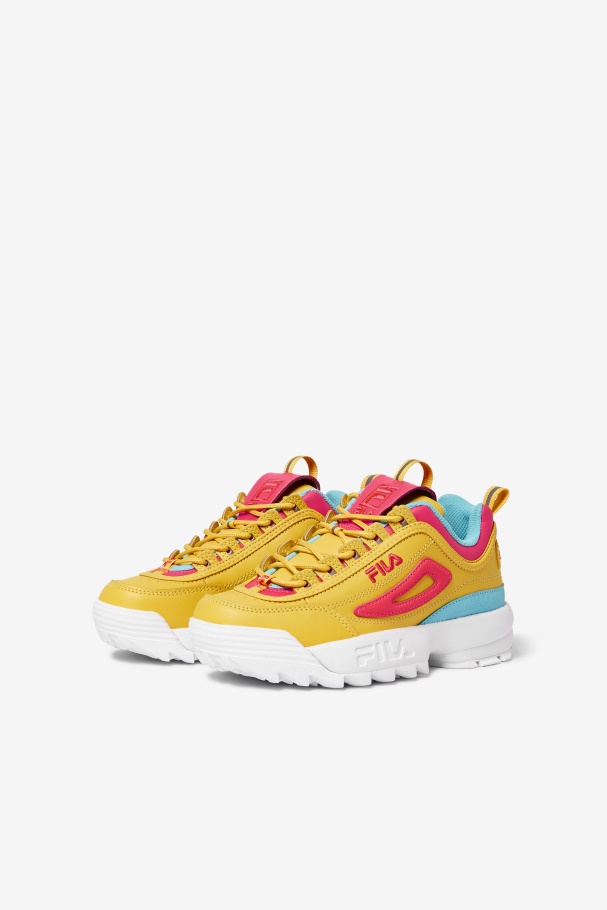 Fila UK Big Kids\' Disruptor 2 Premium Lemon/Diva Pink/Bluefish