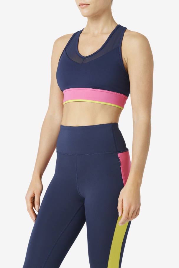 Uplift Racerback Bra Top Navy/Azalea/Sulphur Fila UK