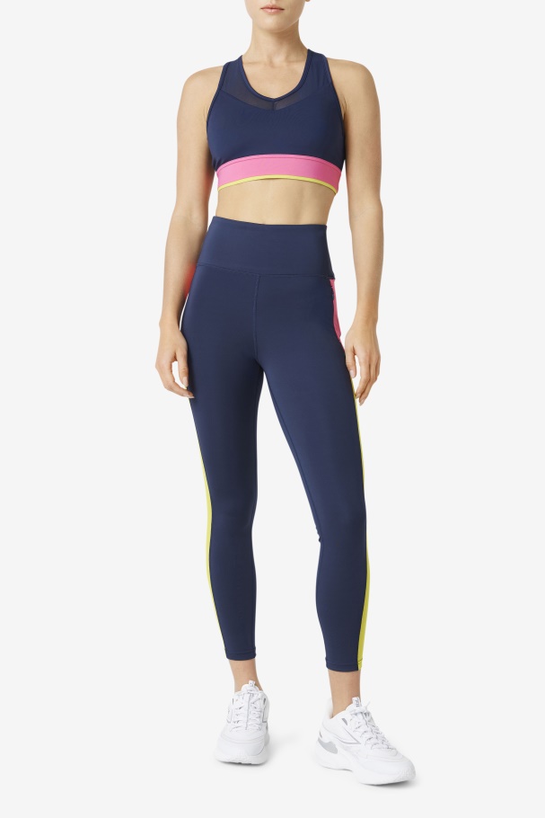 Uplift Racerback Bra Top Navy/Azalea/Sulphur Fila UK
