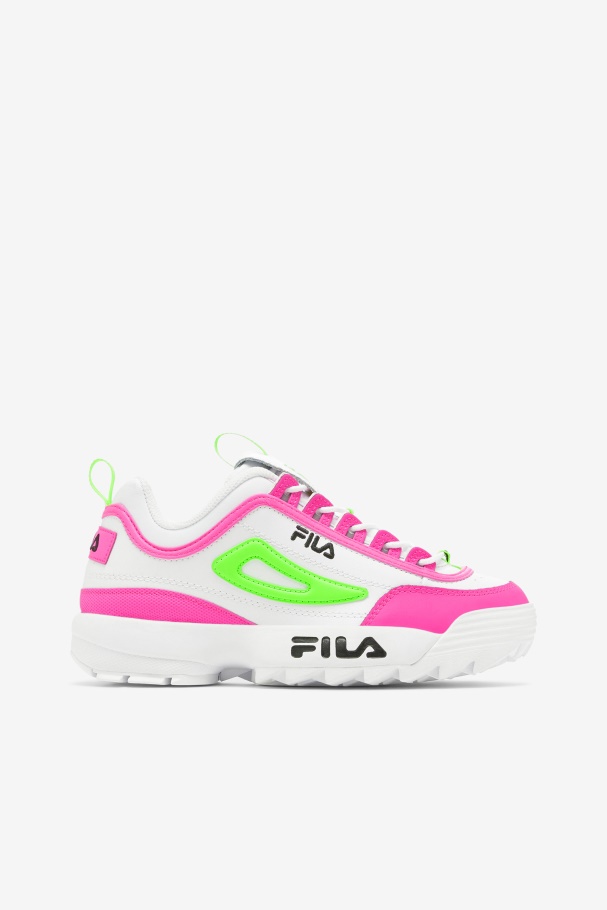 White/Pink/Green Fila UK Women's Disruptor 2 Premium