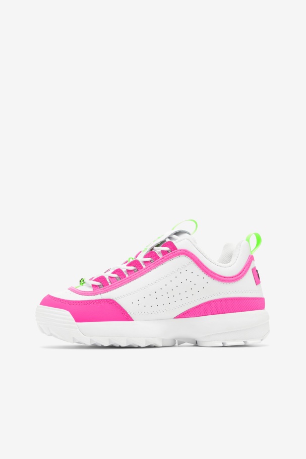 White/Pink/Green Fila UK Women\'s Disruptor 2 Premium