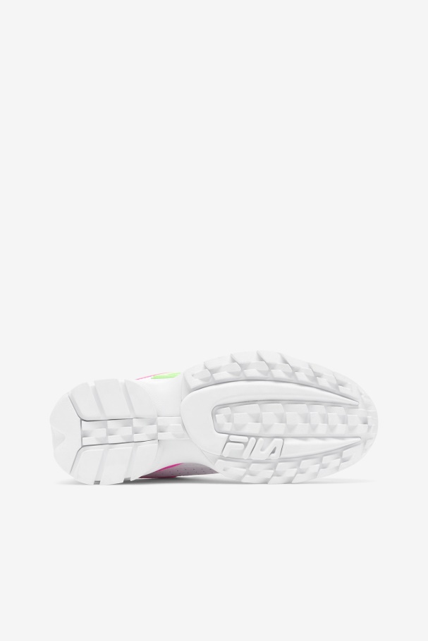 White/Pink/Green Fila UK Women\'s Disruptor 2 Premium