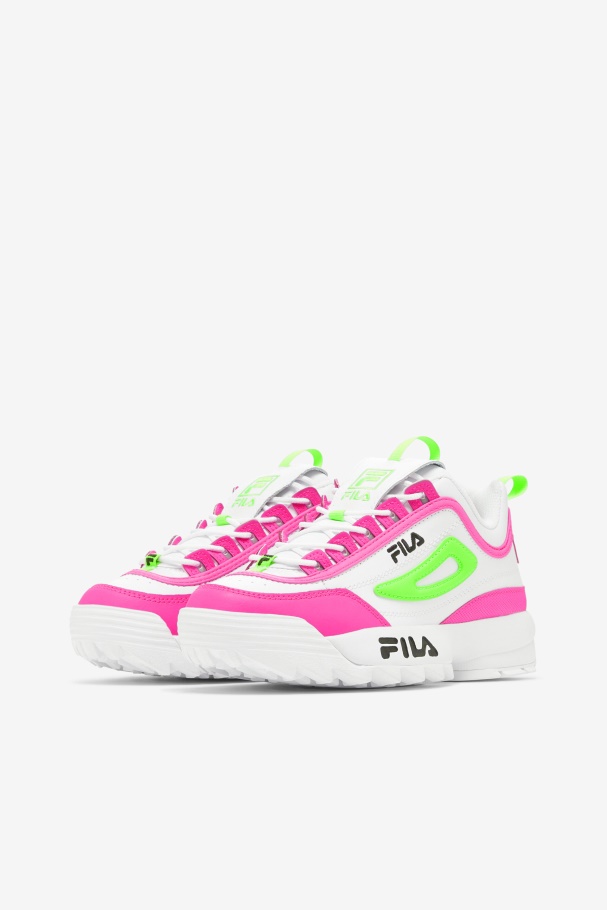 White/Pink/Green Fila UK Women\'s Disruptor 2 Premium
