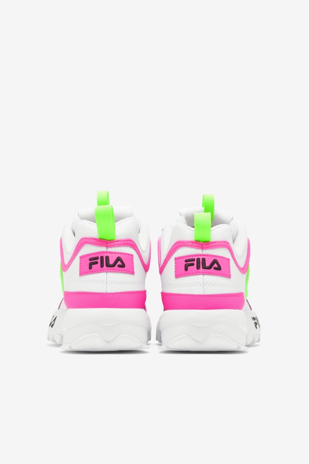 White/Pink/Green Fila UK Women\'s Disruptor 2 Premium