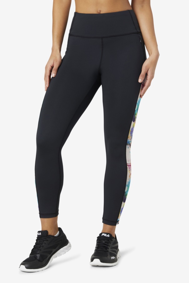 Black/Tie Dye Fila UK Forza Contrast 7/8 Leggings