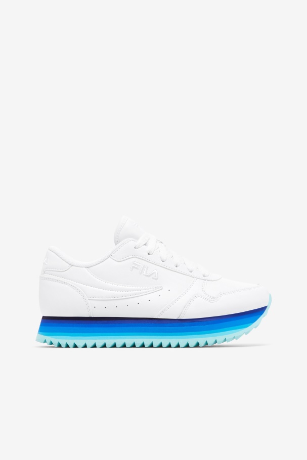 White/Navy/Aruba Blue Women's Orbit Stripe Fila UK