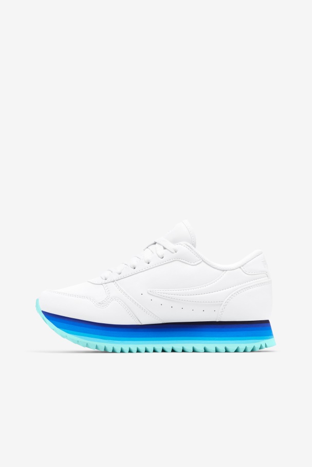 White/Navy/Aruba Blue Women\'s Orbit Stripe Fila UK