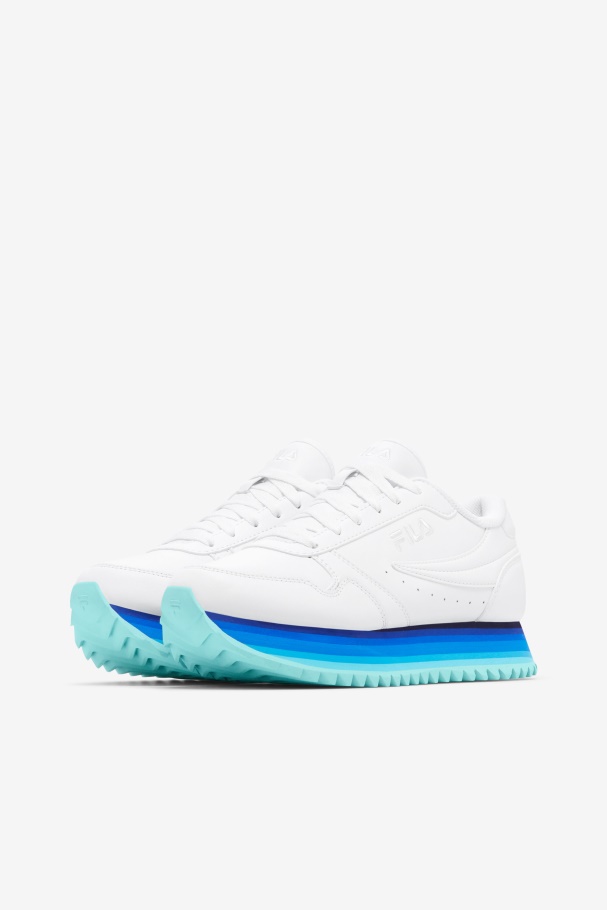 White/Navy/Aruba Blue Women\'s Orbit Stripe Fila UK