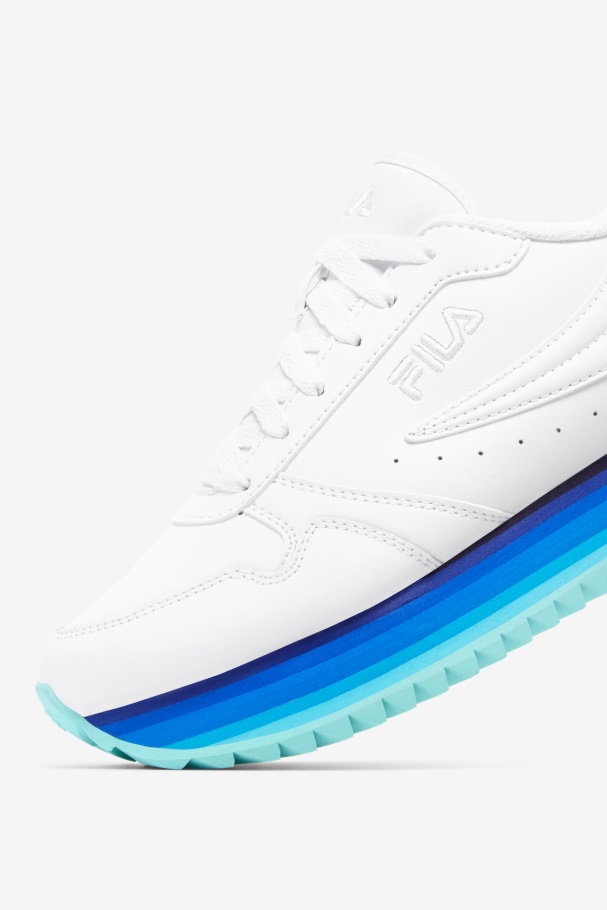 White/Navy/Aruba Blue Women\'s Orbit Stripe Fila UK