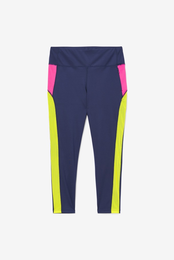 Navy/Bright Pink/Sulphur Forza Contrast 7/8 Leggings Fila UK