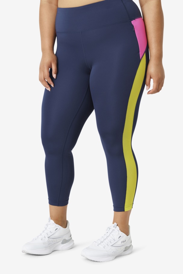 Navy/Bright Pink/Sulphur Forza Contrast 7/8 Leggings Fila UK