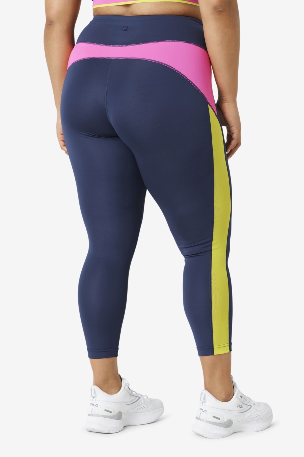 Navy/Bright Pink/Sulphur Forza Contrast 7/8 Leggings Fila UK