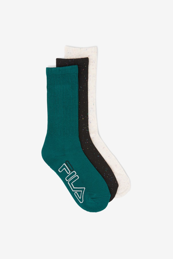 Black Fila UK Women's Speckle Stripe Crew Sock 3-Pack