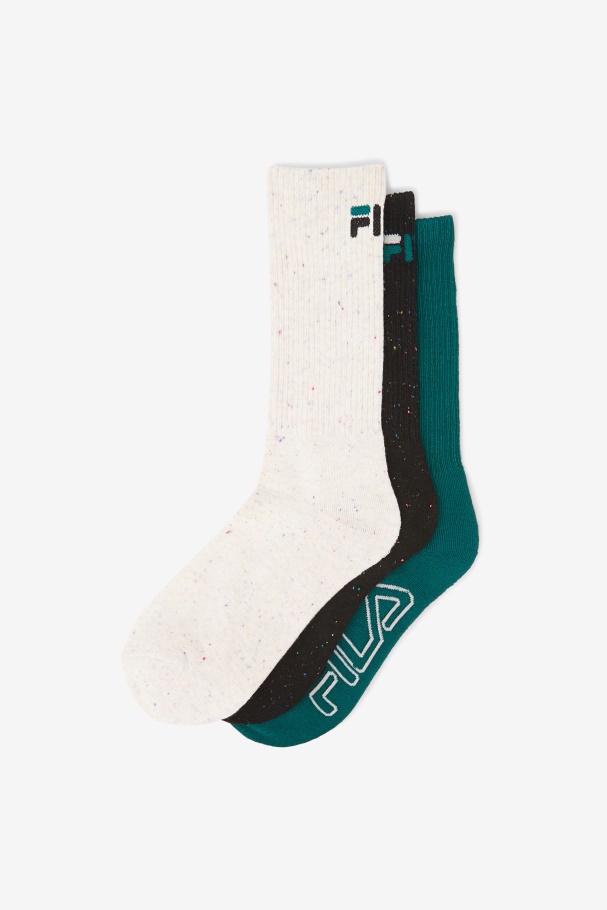 Black Fila UK Women\'s Speckle Stripe Crew Sock 3-Pack